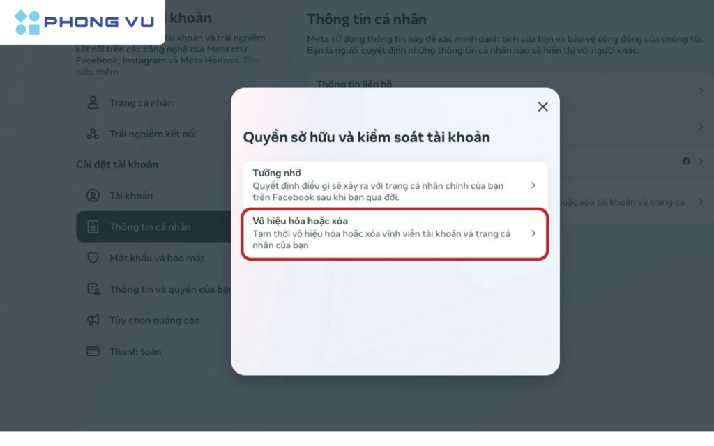 Chọn vô hiệu hóa hoặc xóa