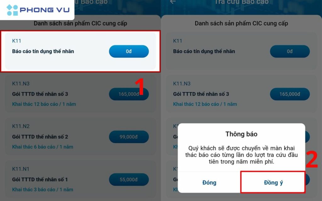 Chọn mục Báo cáo tín dụng thể nhân để tiến hành Kiểm tra nợ xấu cá nhân bằng CMND / CCCD