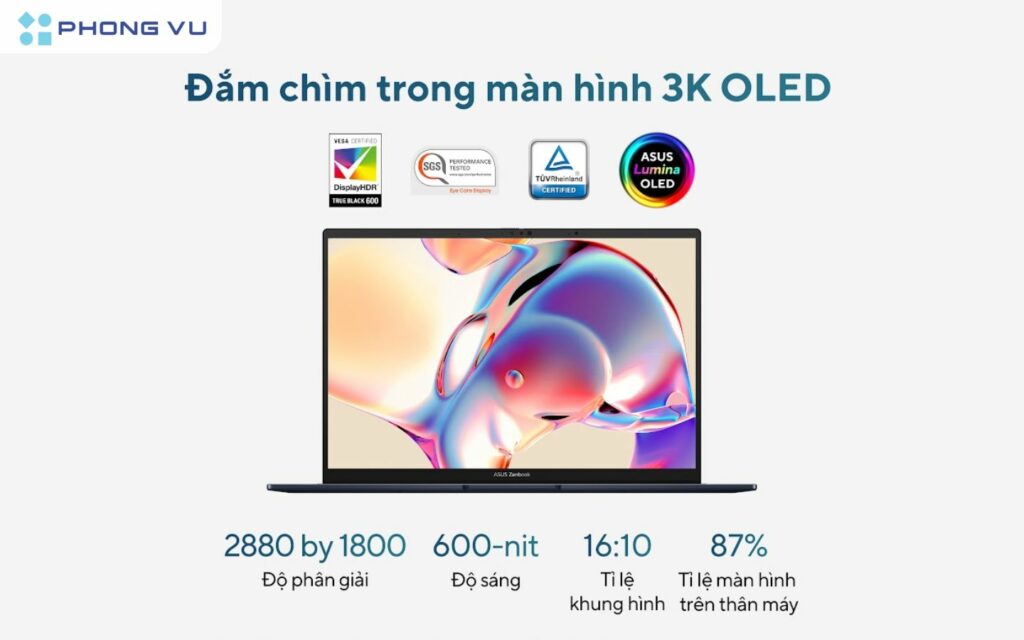 Asus Zenbook 14 (UX3405CA): Tiên phong Laptop AI với Intel Core Ultra Series 2 3 Zenbook 14 sở hữu màn hình Lumina OLED độc quyền của ASUS, một trong những điểm nhấn quan trọng của sản phẩm