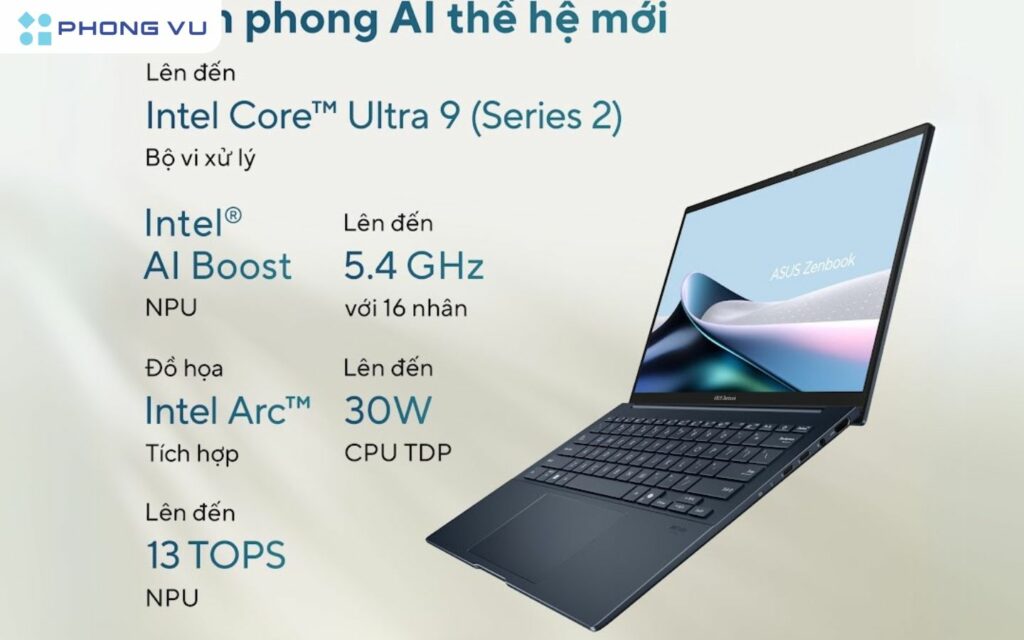 Asus Zenbook 14 (UX3405CA): Tiên phong Laptop AI với Intel Core Ultra Series 2 2 Intel® Core™ Ultra 9 285H cùng card đồ họa Intel Arc™, đảm bảo hiệu năng vượt trội cho cả các tác vụ nặng