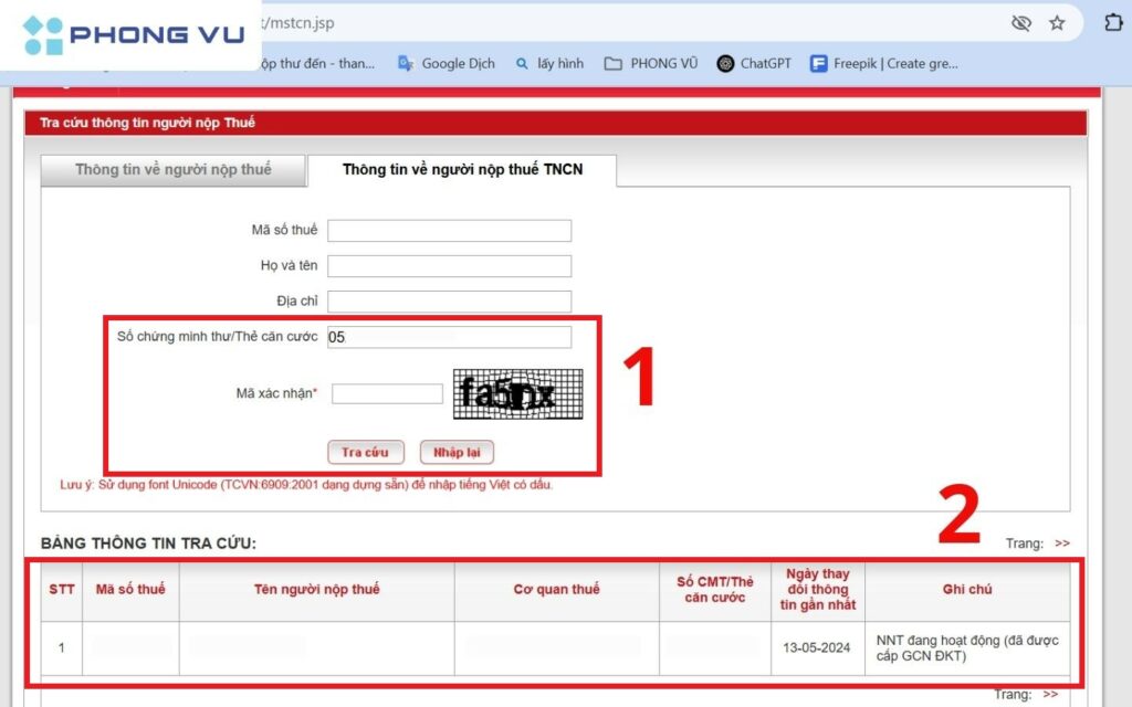 Tra cứu mã số thuế cá nhân qua website của Tổng cục Thuế