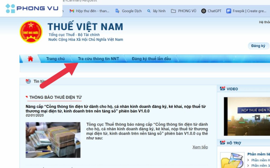 Nhấn vào "Tra cứu thông tin NNT" 