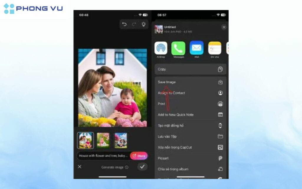 Nhấn Save Image để tải ảnh về điện thoại.