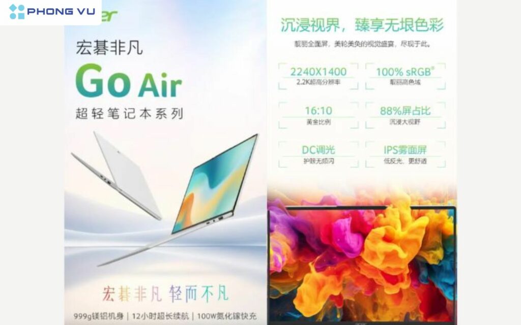 Acer ra mắt Laptop Go Air 2025: Siêu nhẹ, siêu mạnh với chip Core 200H 2 Acer Go Air 2025 gây ấn tượng ngay từ cái nhìn đầu tiên với thiết kế siêu nhẹ chỉ 999g – một con số hiếm thấy ở laptop 14 inch.