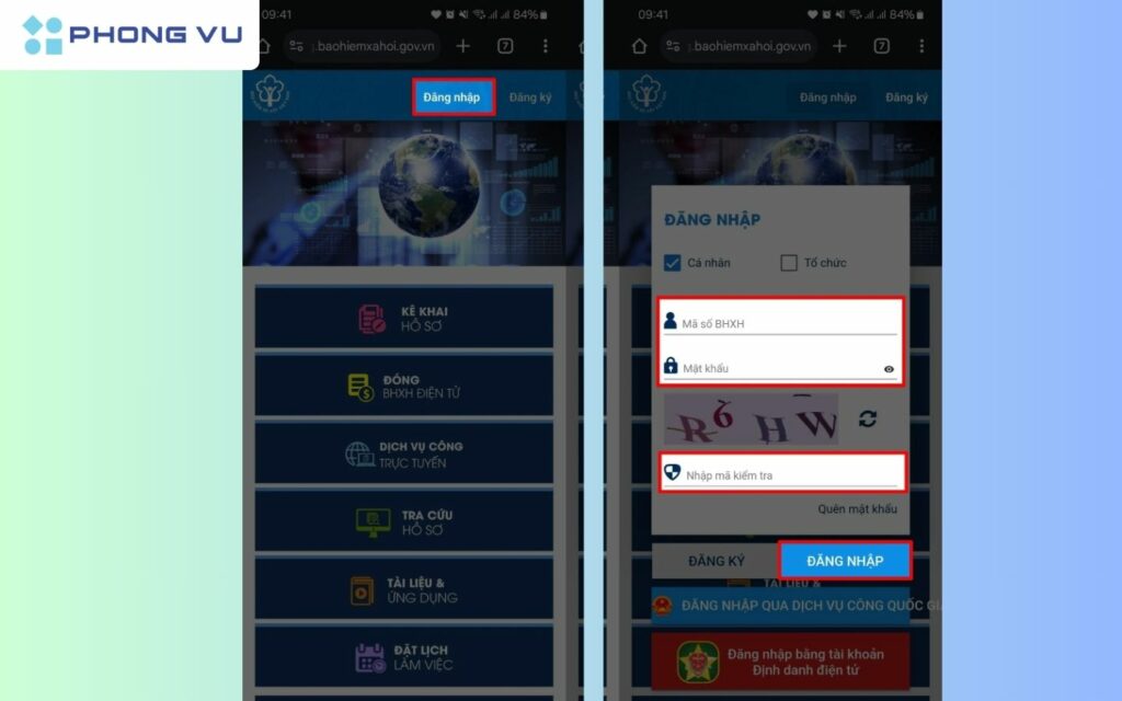 Truy cập vào Cổng dịch vụ công BHXH, đăng nhập tài khoản