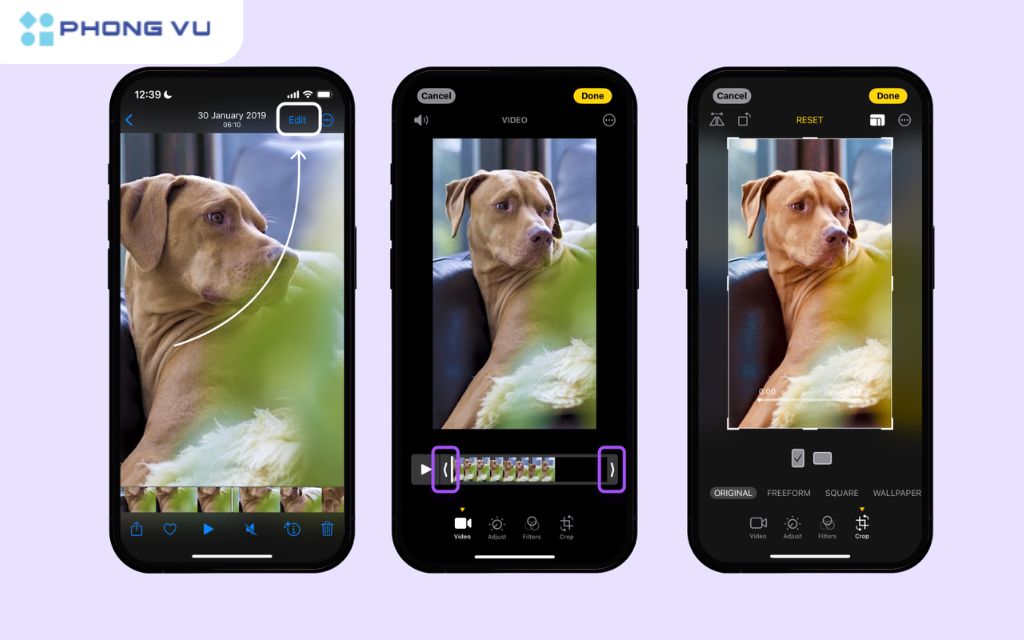 Mách bạn 3 cách cắt video trên điện thoại không cần phần mềm 2 Ứng dụng Photos được tích hợp sẵn cũng cung cấp các công cụ chỉnh sửa video, bao gồm cả tính năng cắt