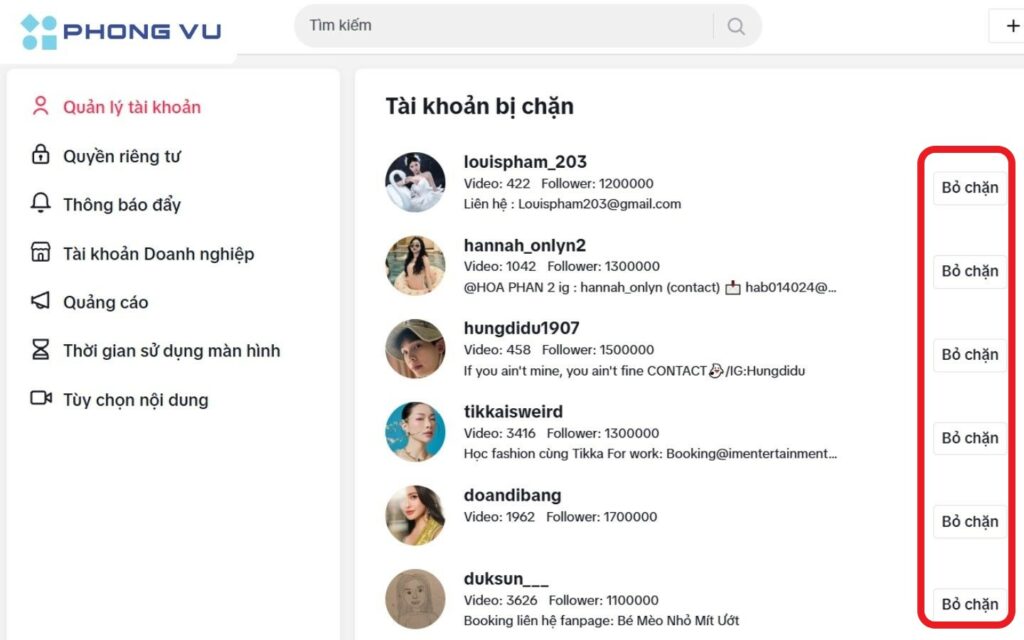 Nhấn vào nút Bỏ chặn 