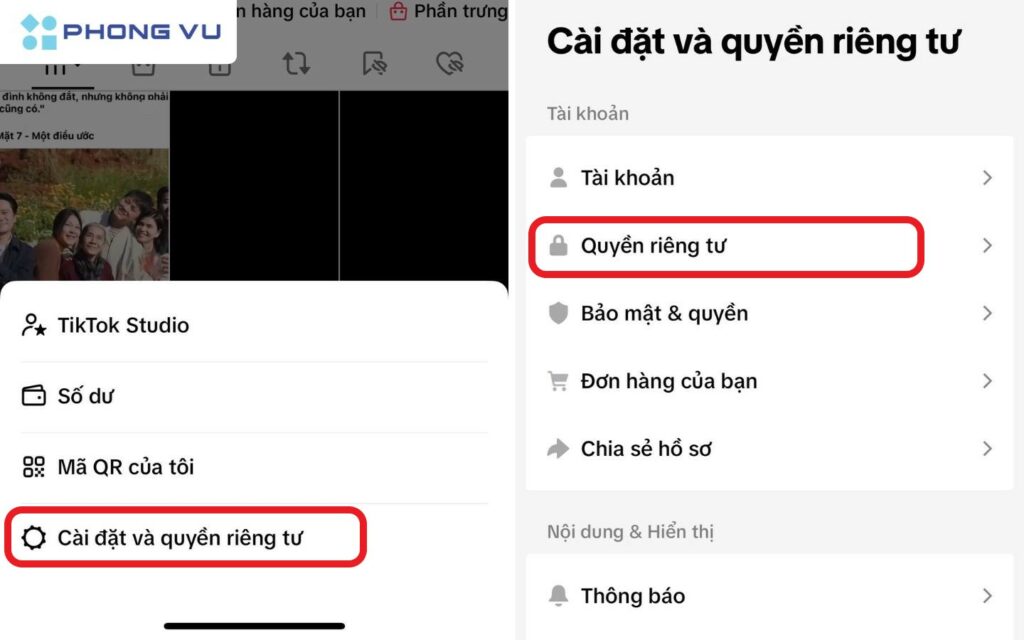 Truy cập vào mục Cài đặt & quyền riêng tư