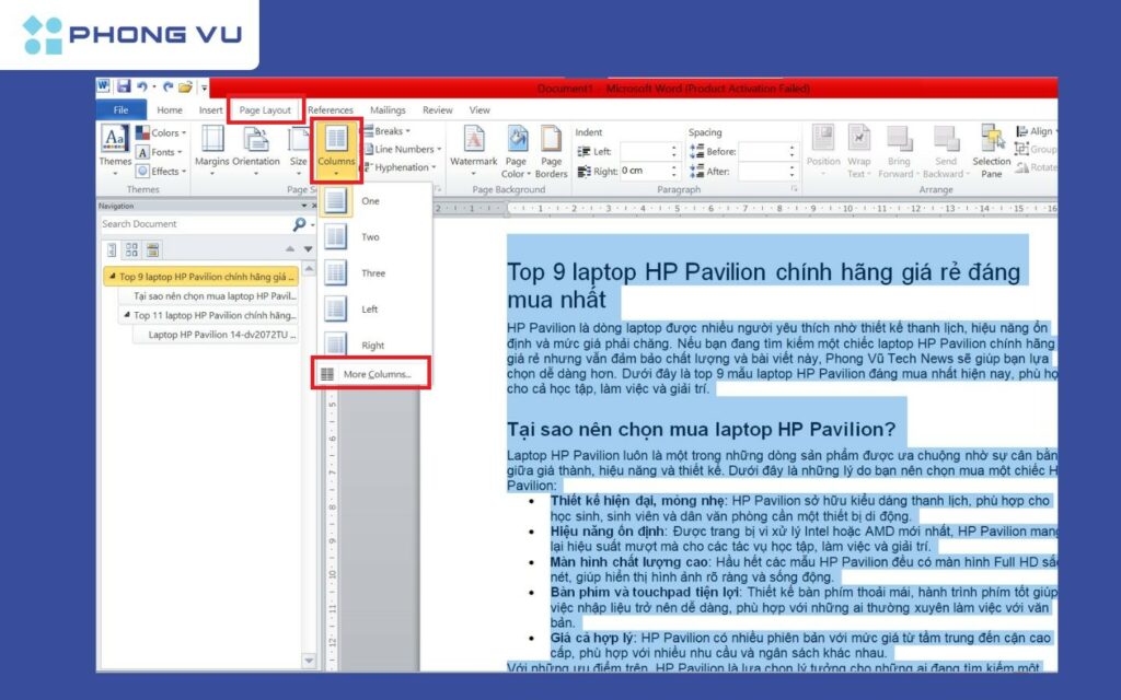 Click chọn More Columns