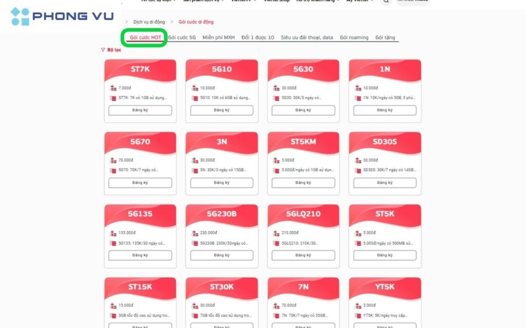 Xem Gói cước HOT