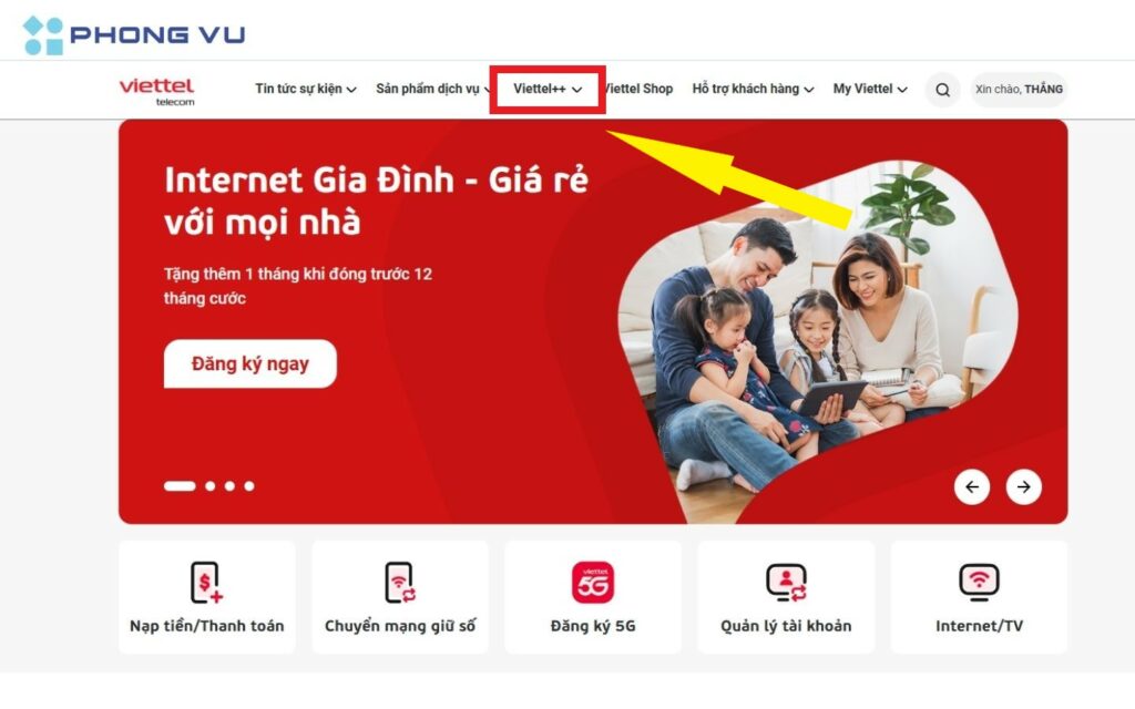 Chọn mục Viettel++