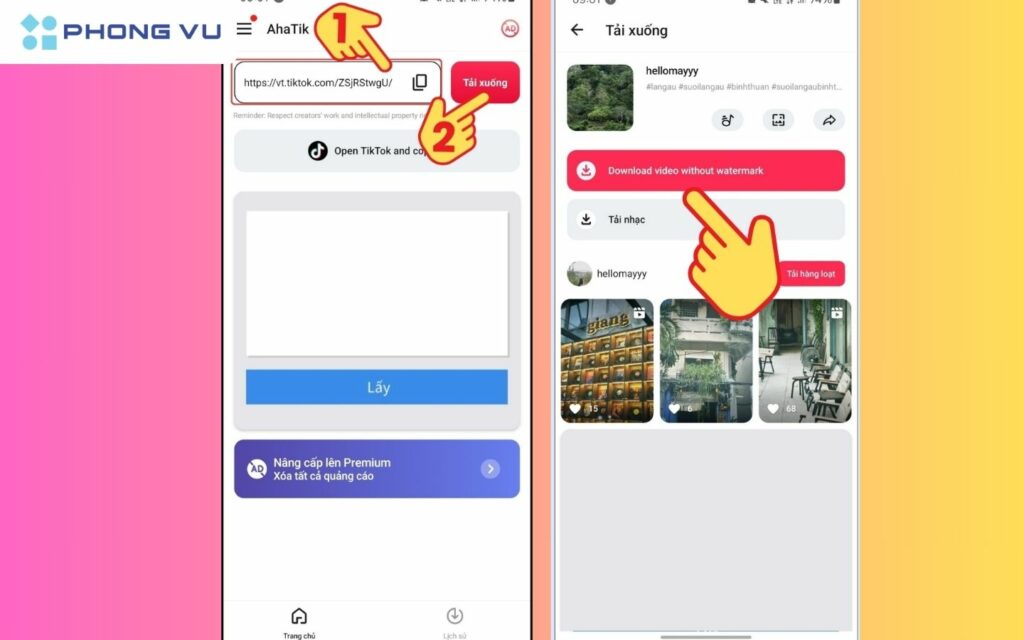 Mở AhaTik Downloader rồi Download video without watermark