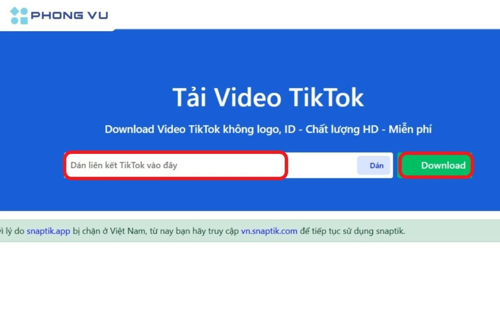 Tải video TikTok không logo bằng SnapTik