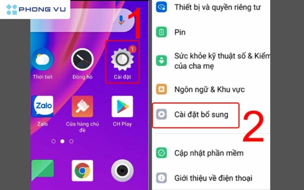 Chọn Cài đặt bổ sung