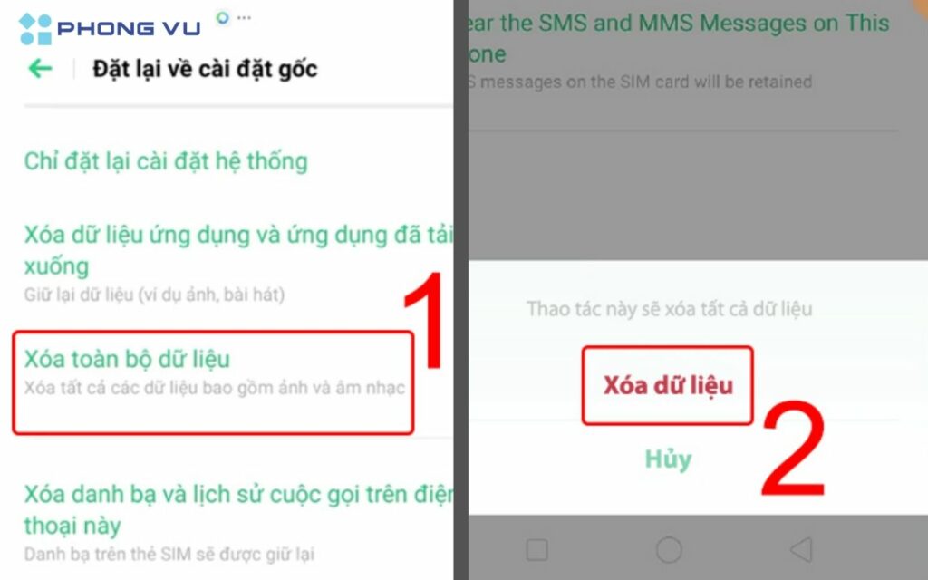 Xóa tất cả dữ liệu