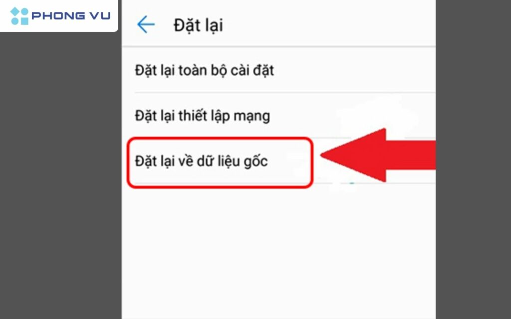 Đặt lại về dữ liệu gốc