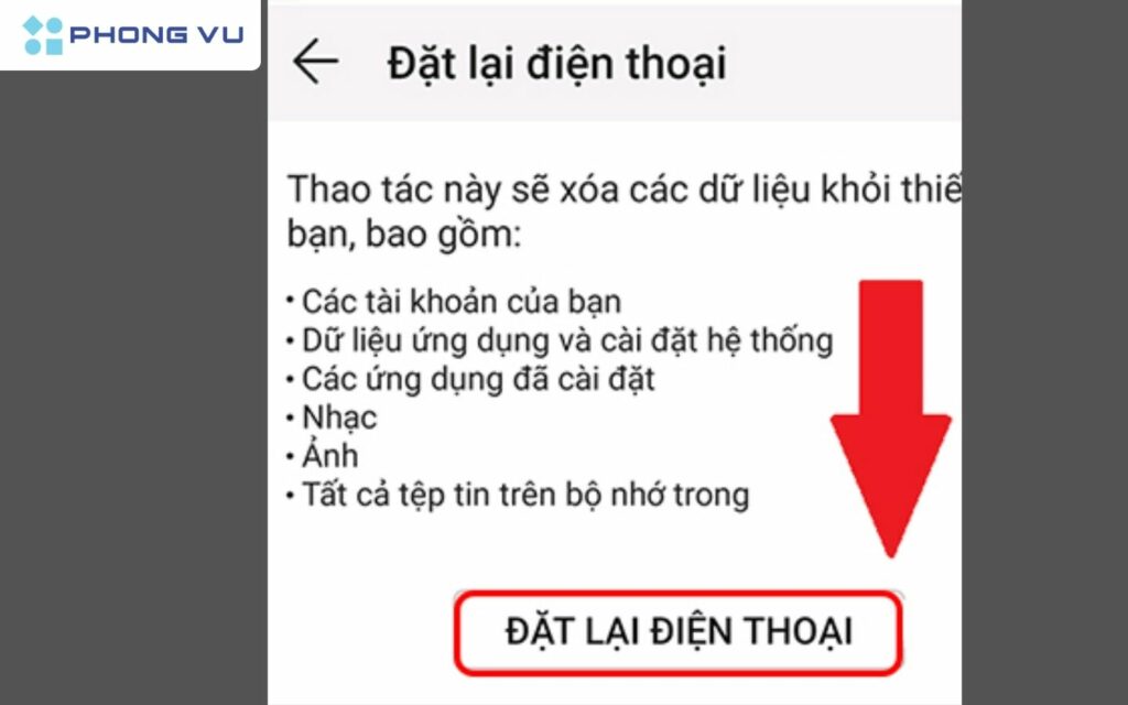 Đặt lại điện thoại