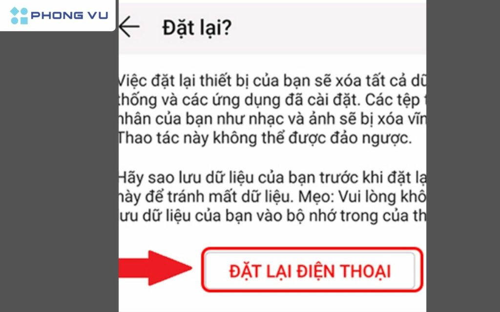 Tiếp tục chọn Đặt lại điện thoại