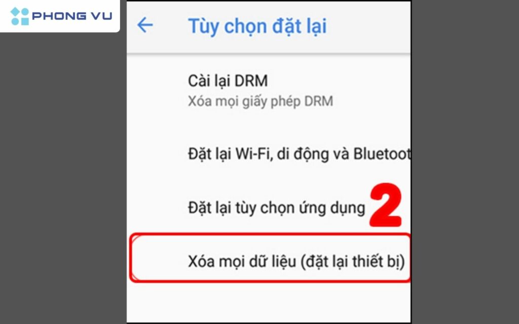 Chọn Xóa mọi dữ liệu