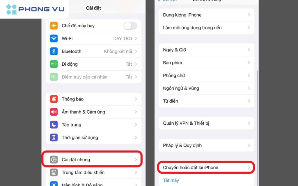 Chọn Chuyển hoặc đặt lại iPhone