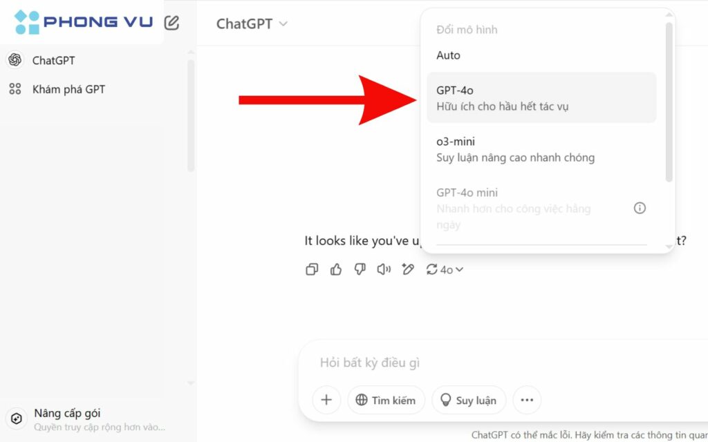 Chọn mô hình ChatGPT 4o