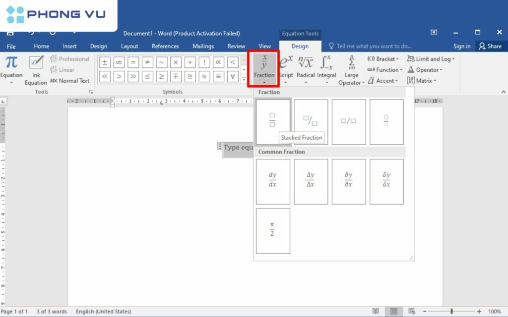  Nhấn vào mục Fraction. 