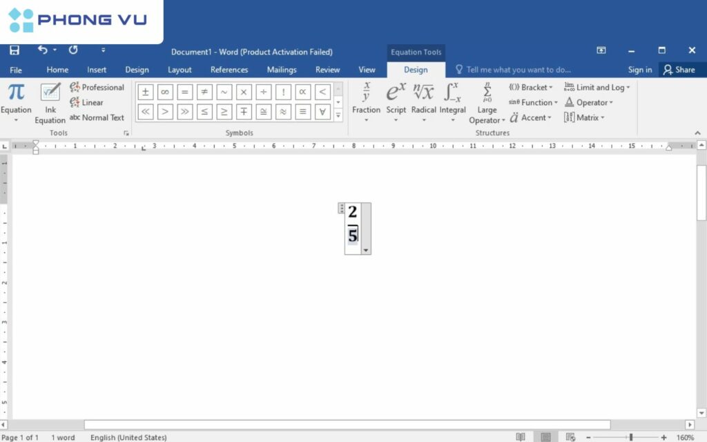 Nhấp tử số và ô mẫu số