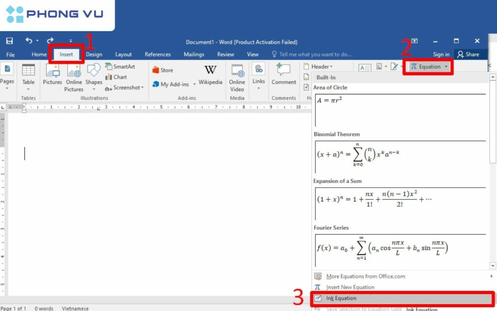 Chọn Ink Equation.