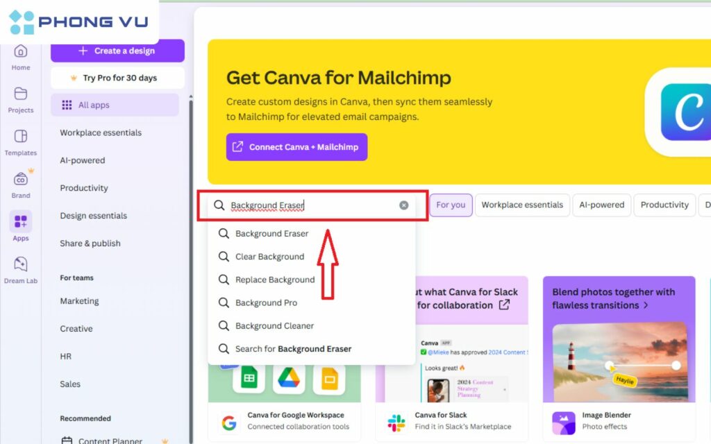 Tìm kiếm Background Eraser trong thanh công cụ