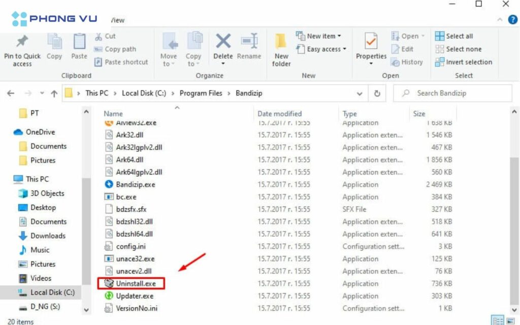 Chọn uninstall.exe