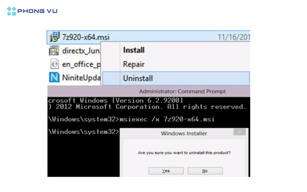 Xóa ứng dụng bằng MSI