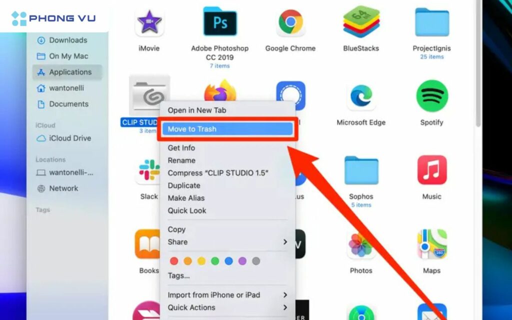 Chọn Move to Trash