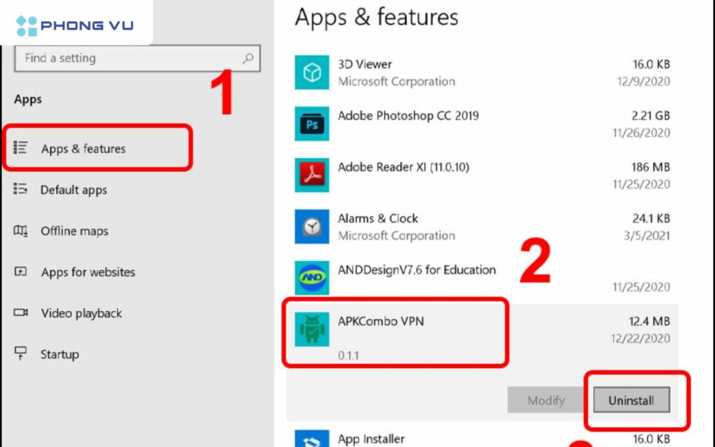 Xóa ứng dụng theo hướng dẫn