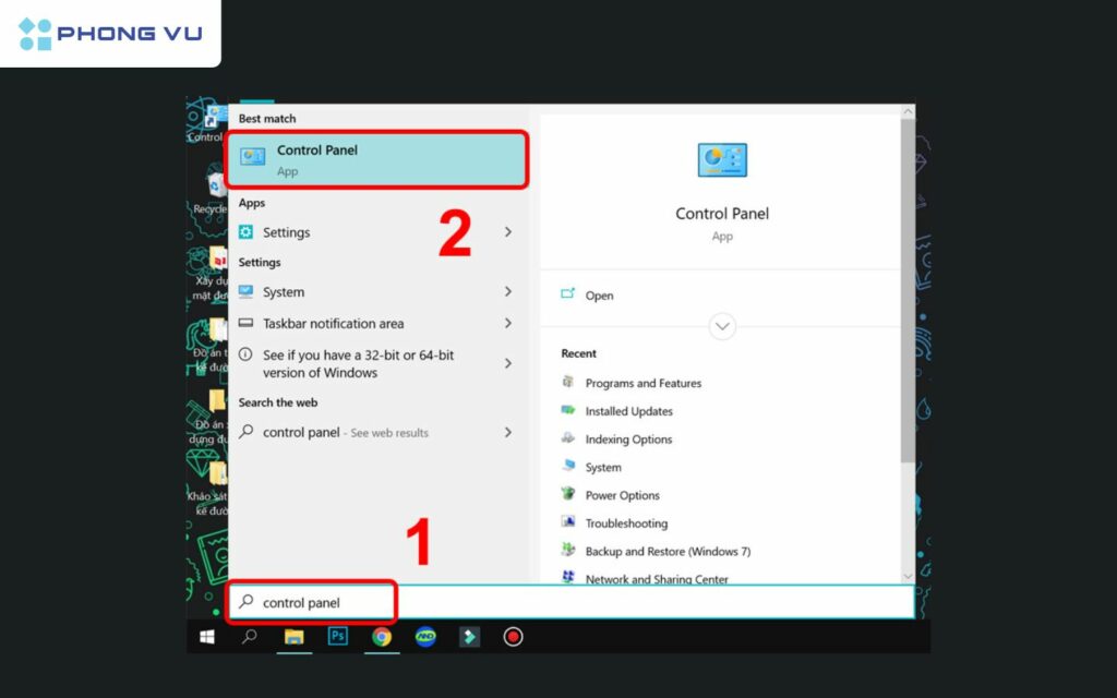 Truy cập vào Control Panel