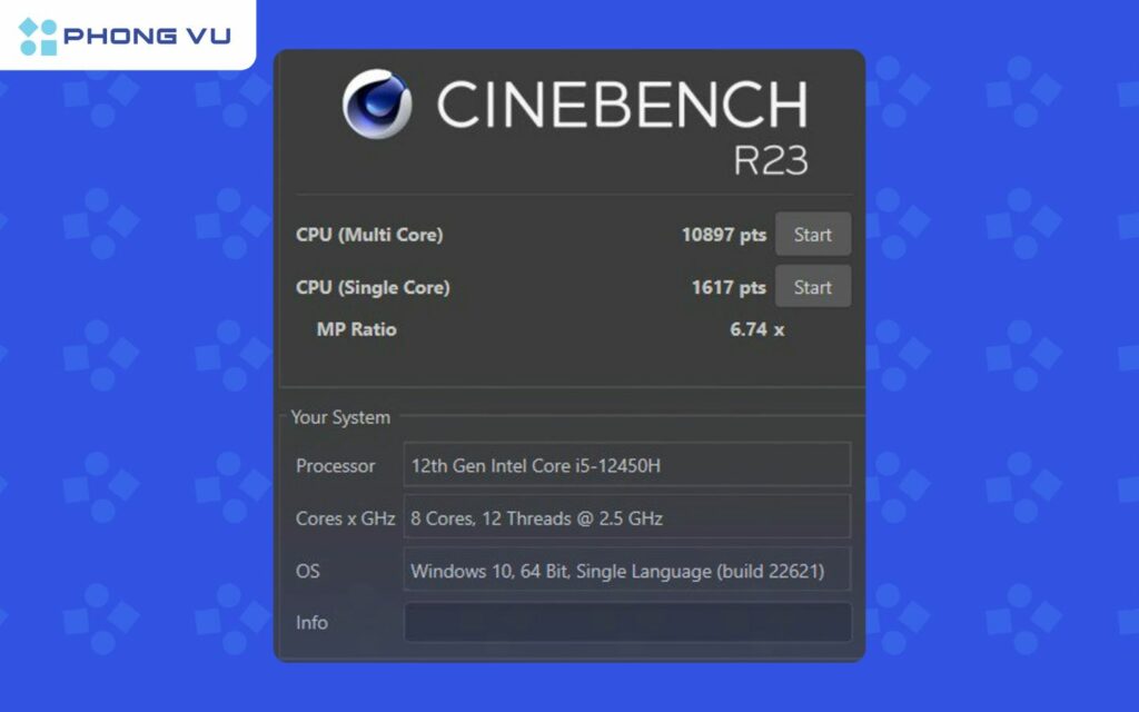 Điểm hiệu năng của Intel Core i5-12450H cho ra hiệu năng khá tốt