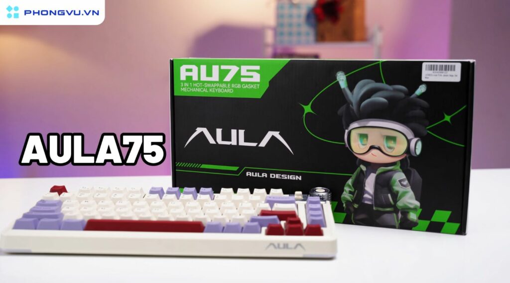 AULA AU75 gây ấn tượng ngay từ cái nhìn đầu tiên với phối màu be-đỏ-tím lavender vô cùng bắt mắt