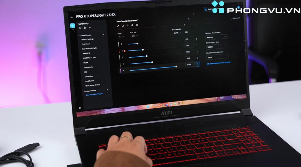 Phần mềm G Hub của Logitech cung cấp nhiều tùy chọn để người dùng có thể tùy biến Logitech G Pro X Superlight 2