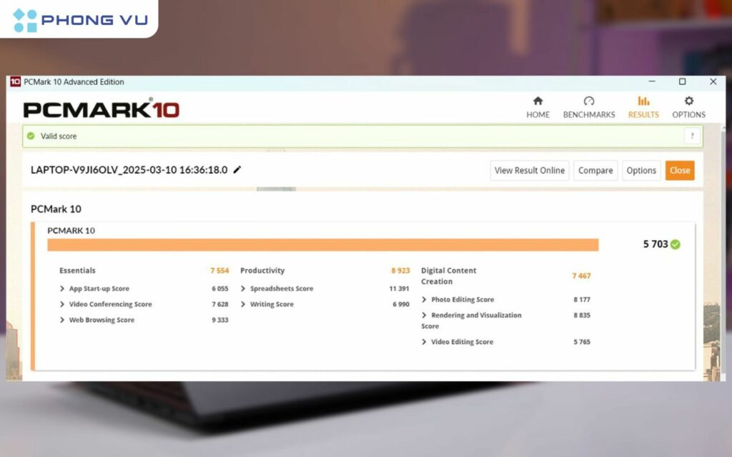 GPU đủ dùng cho game AAA với điểm PCMark 10 với 5703 điểm