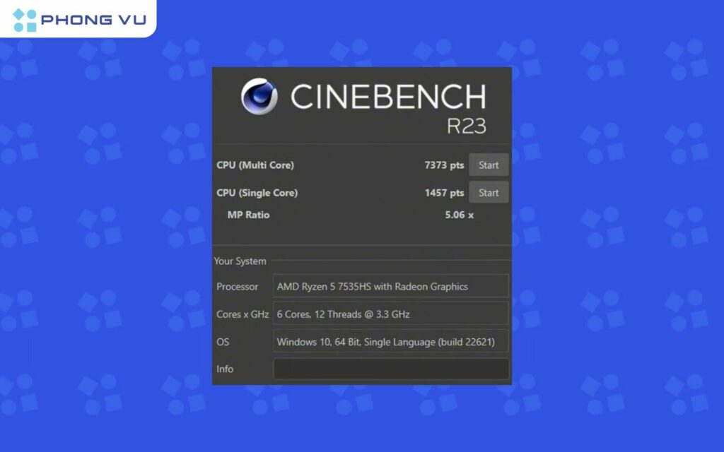 Trong các bài test hiệu năng, CPU này đạt 1457 điểm đơn nhân và 7373 điểm đa nhân trên Cinebench R23