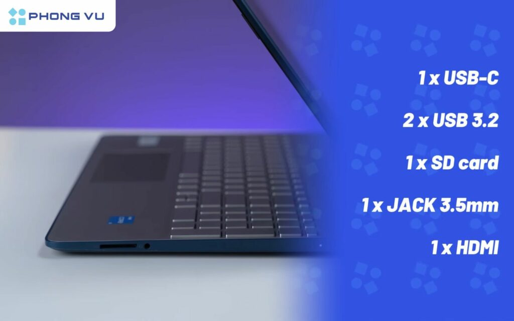 HP 15s-fq5228TU được trang bị đầy đủ các cổng kết nối cần thiết cho nhu cầu sử dụng cơ bản