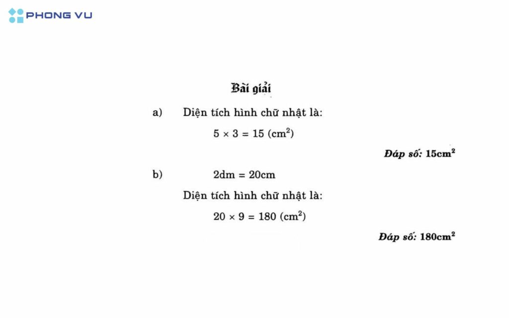 Bài tập về cách tính diện tích hình chữ nhật