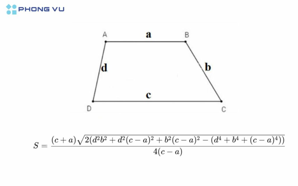 "Bỏ túi" 4 công thức tính diện tích hình thang (vuông, cân, thường) kèm bài tập chuẩn nhất 2025 7 Công thức tính diện tích hình thang khi biết 4 cạnh