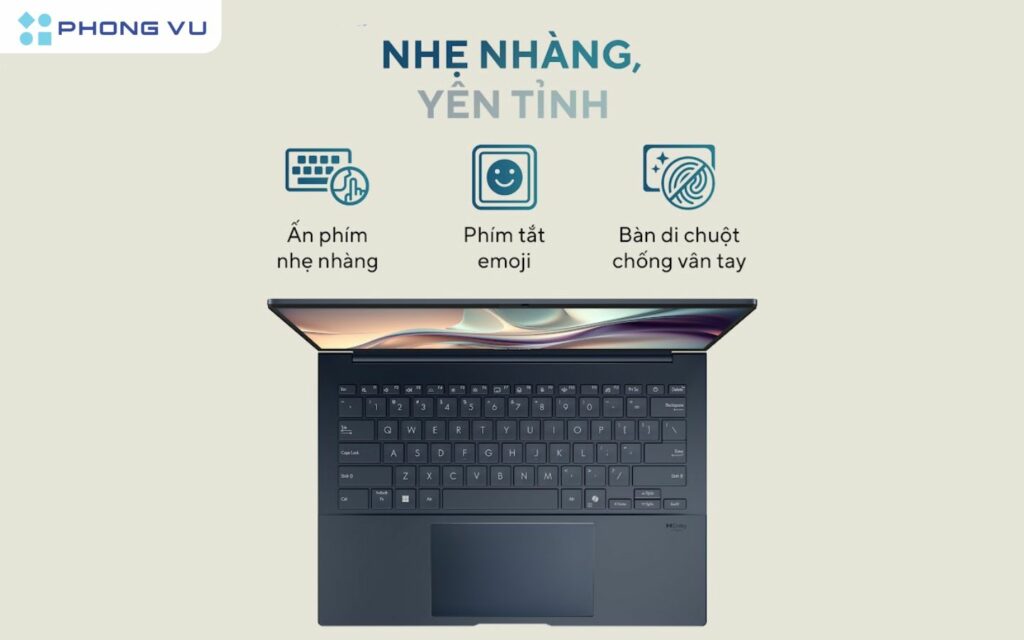 Asus Zenbook 14 2025 không chỉ mạnh mẽ mà còn mỏng nhẹ với trọng lượng chỉ 1,2kg và độ dày 14,9mm