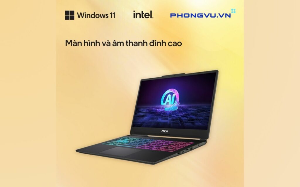 MSI Cyborg 15 AI A1VEK sở hữu màn hình 15.6 inch với độ phân giải Full HD (1920 x 1080) và tần số quét 144Hz ấn tượng