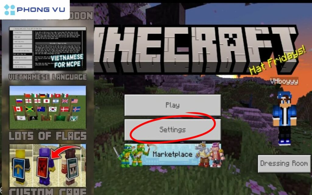 Chọn vào phần Cài đặt