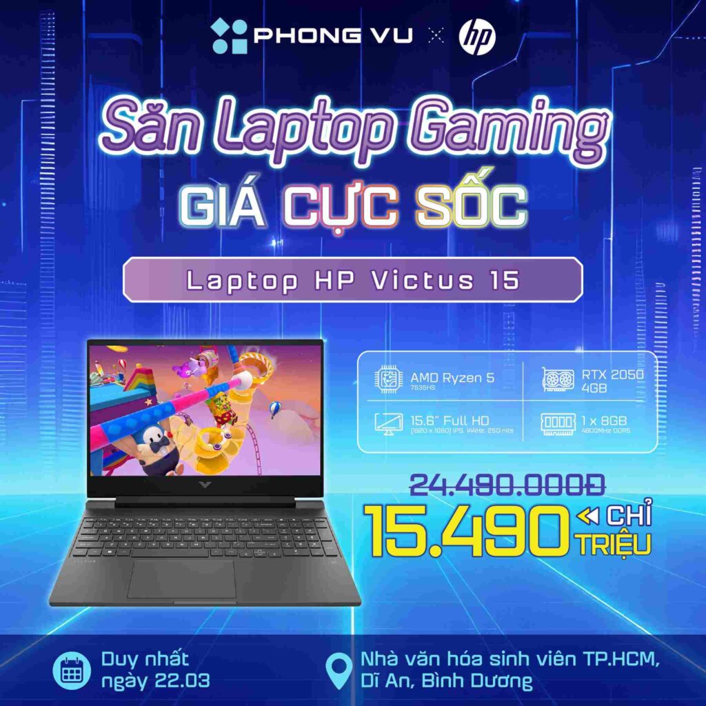 Mua laptop gaming HP Victus 15 tại Phong Vũ với mức giá cực ưu đãi 1 HP Victus 15 - Chiếc Laptop Gaming Mạnh Mẽ Trong Tầm Giá