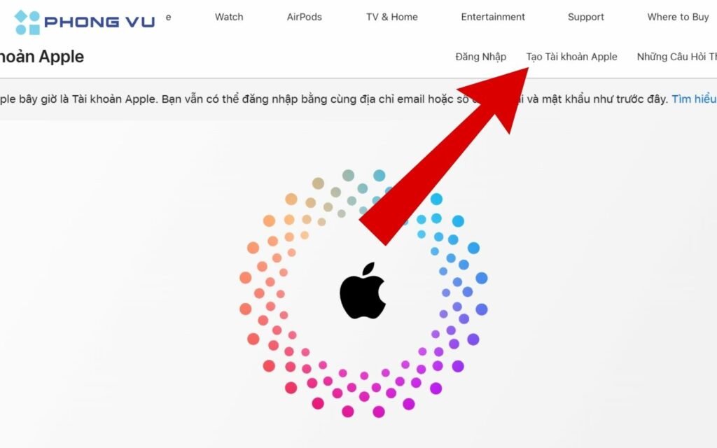 Chọn Tạo Tài khoản Apple