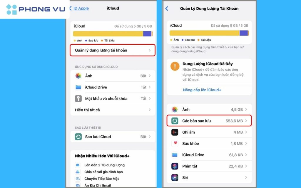 Kiểm tra dung lượng lưu trữ iCloud