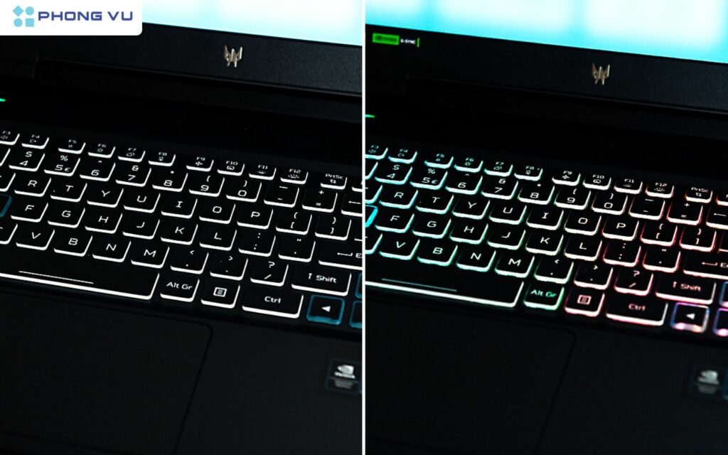 Test hiệu năng thực tế Acer Predator Helios 16 PH16 i7-13700HX và RTX 4070 7 Bàn phím RGB cho cảm giác gõ tốt, hành trình phím vừa phải, phù hợp cho cả chơi game và làm việc