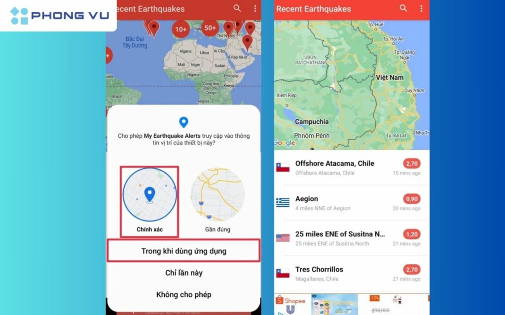 My Earthquake Alerts - Map là một trong những ứng dụng cảnh báo động đất phổ biến